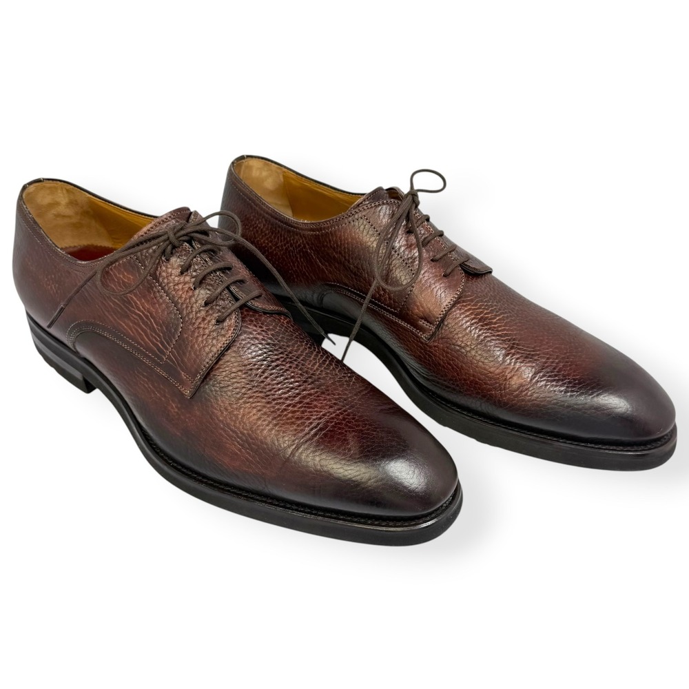Magnanni Derby Shoes Melich III 12M $625 Brown Painted Grained Leather 23794‎